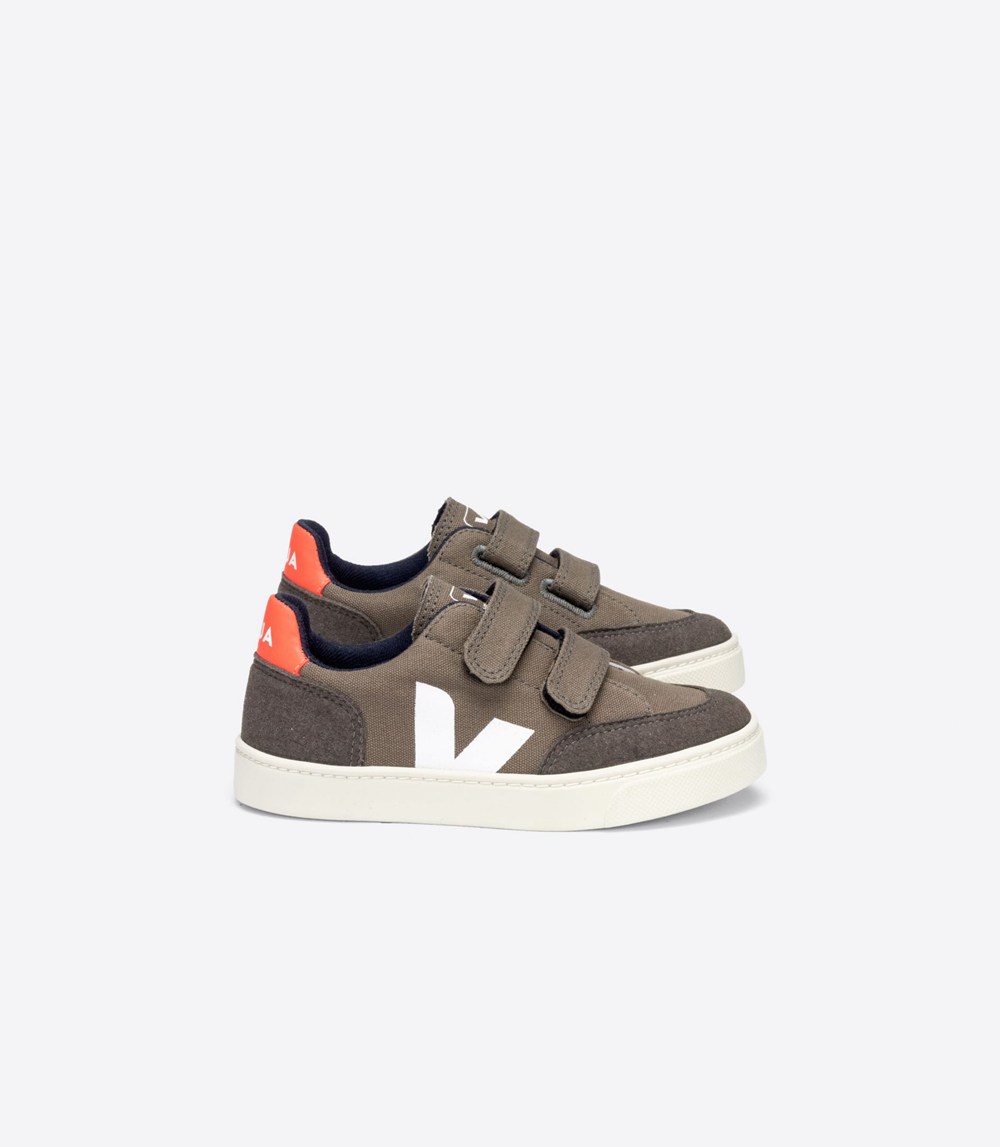 Veja Trainers Kids Grey/Orange/White - V-12 Velcro Canvas - BHWT-36921